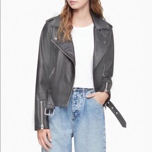 Levi’s Grey Vegan Leather Distressed Moto Jacket